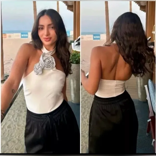 Zara halter neck white‎ top with rhinestones - Image 4