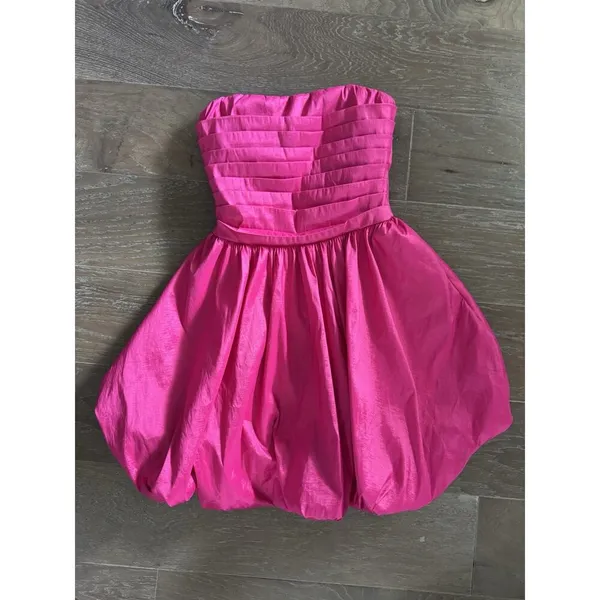 Windsor Pink Fit Flare Mini party Dress Strapless Bubble Hem Prom Small - Image 4