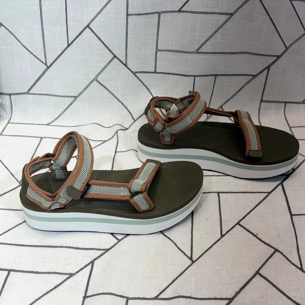 Teva Midform Universal Sandals Size 8 Green Mesh Platform Strappy‎ 1102451 READ - Image 2