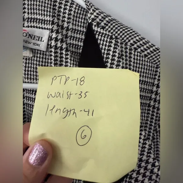 VTG Patty O’Neil Plaid Houndstooth Longline Coat Black White Pattern Size M 6 - Image 13
