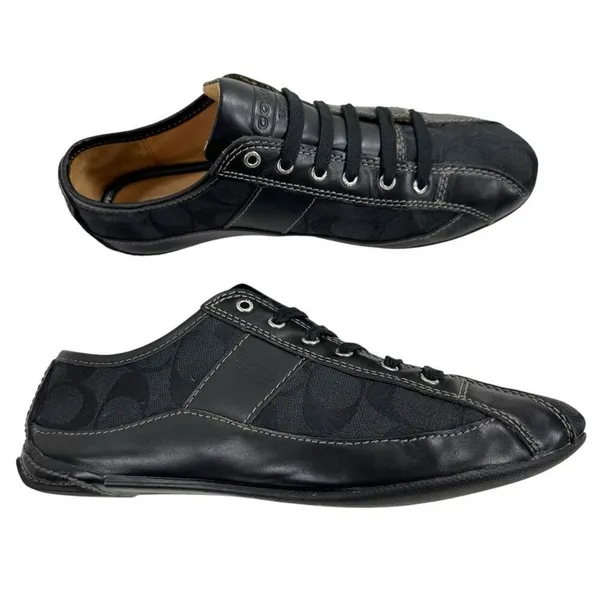 Coach Suee Black Monogram Canvas/Leather Lace-up Comfort Sneakers Size 6.5 - Image 4