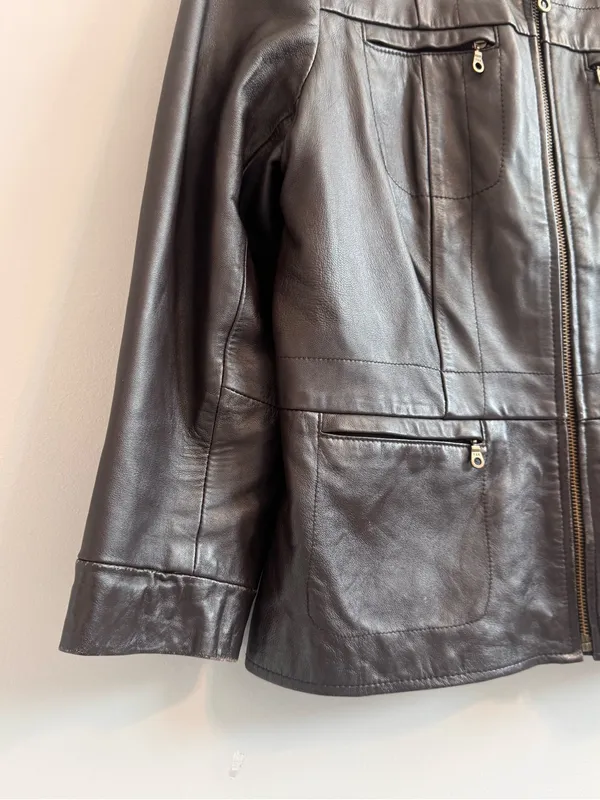 Alfani Women’s 100% Leather Brown Zip Front Jacket Size Large - Image 5