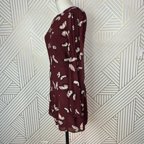 Reformation Butterfly Print Long Sleeve Mini Dress Maroon Red Size‎ 2 - Image 5
