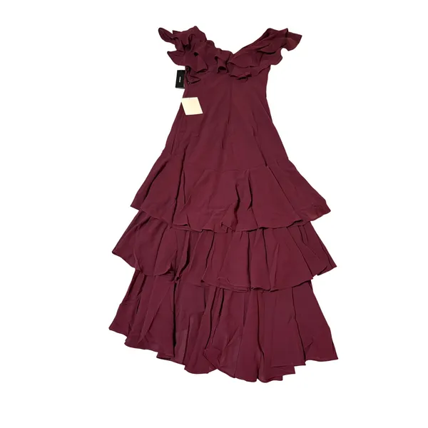 NWT Lulus Betsey Burgundy Maroon Ted Ruffled Midi Dress Size XS Lightweight - Image 7