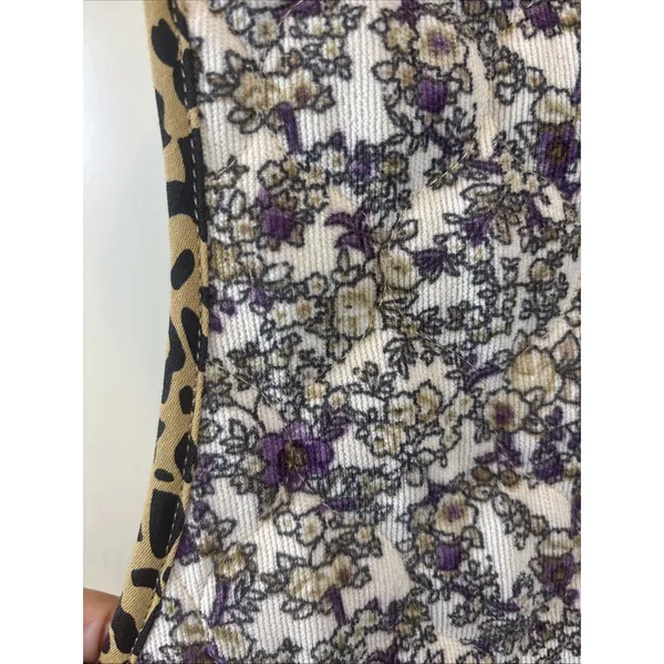 POL Corduroy Floral Leopard Open‎ Front Vest Size Small Medium Oversized Pockets - Image 3