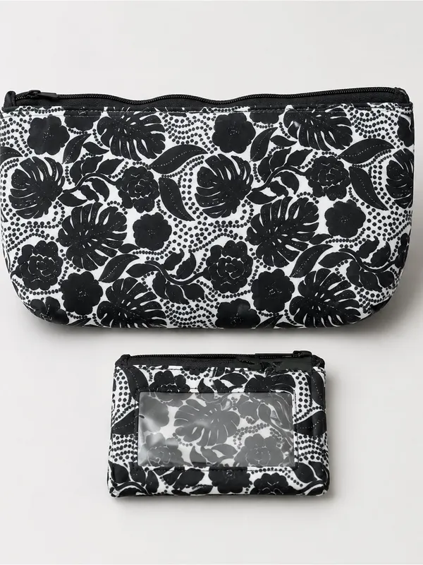 Ambry Bella New Sling Bag Black/White Floral Adjustable Strap 2 Matching Pouches - Image 3