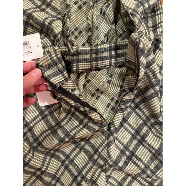 Line‎ and dot Plaid Mini Dress Women Medium Puff Sleeve Tie Back fall preppy NWT - Image 6