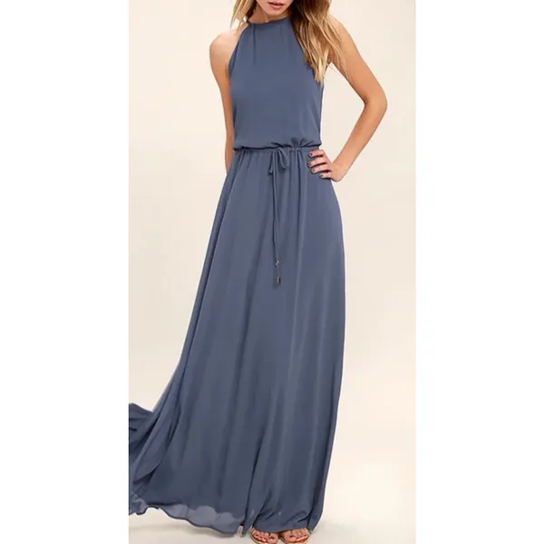 Lulus Halter Neck Blue Maxi Gown Formal Dress Evening Prom Party Dress Large - Image 4