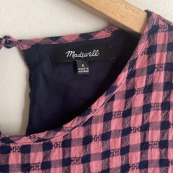 Madewell Short-Sleeve Tiered Mini Dress in Gingham Check - Image 6