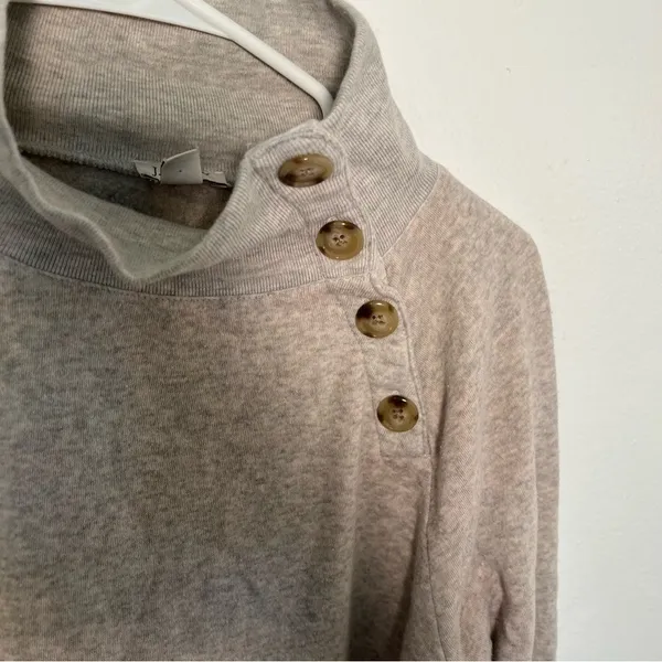 J. Crew Factory Women's Size Small Wide Button-Collar Tunic Sweatshirt Oatmeal - Image 8