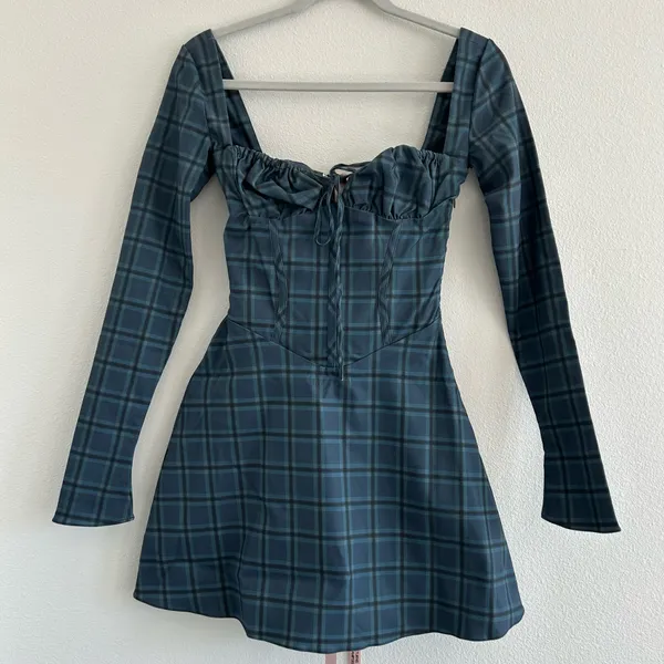 House of CB Malika Blue Tartan Corset Mini Dress - Image 3