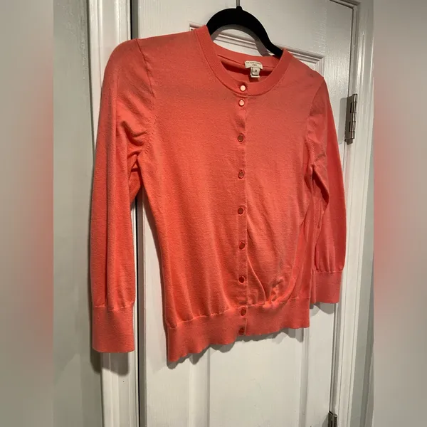 J. Crew Size M Pink Cotton Blend Crew Neck 3/4 Sleeve Button Claire Cardigan - Image 3