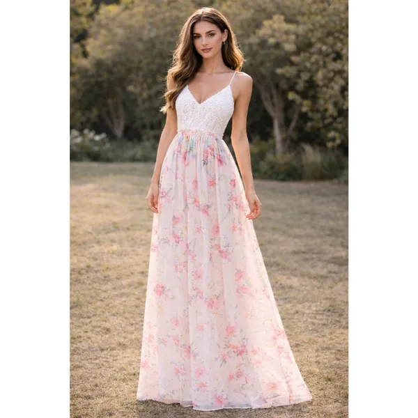 Nylon Apparel Floral Backless Maxi Dress – Size L White Size L - Image 6