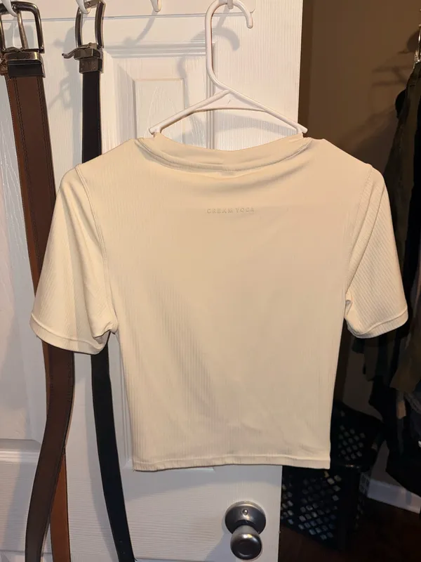 Cream Yoga Ribbed Twist Front Tan Size M - Image 2