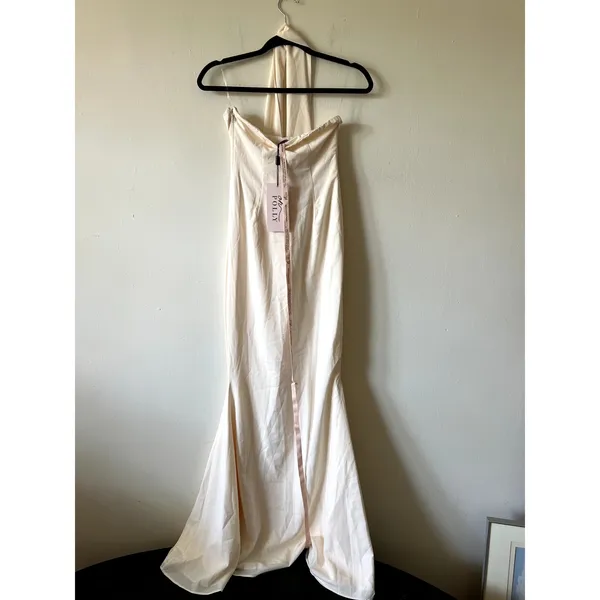 Oh Polly Imogene Scarf-Detail Strapless Gown Maxi Dress in Ivory Size 4 - Image 8