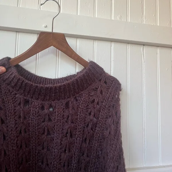 Altard State Womens Small Sweater Plum Distressed Open Knit Long Sleeve Pullover - Image 7