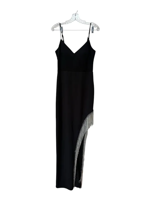 City Triangles Black Rhinestone Fringe Maxi Dress Size 7 Y2K Formal - Image 2