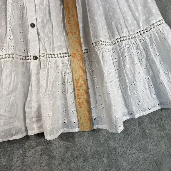 White Eyelet Cotton Maxi Skirt Large Tiered Layered Elastic Pull-On Cottagecore - Image 3