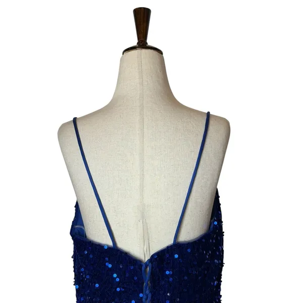 Stacees Gown Women 14 Royal‎ Blue Sequin Prom Lace Up Back Slit Train Formal NWT - Image 7
