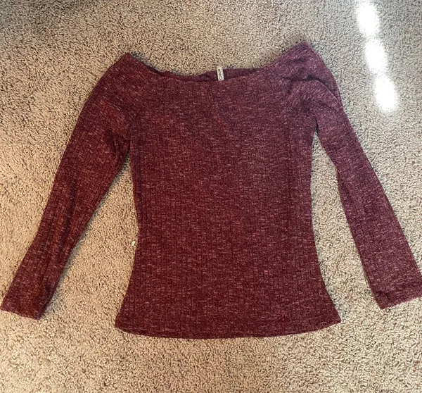 Wine Fitted Sweater Top Purple Size XS - Image 2