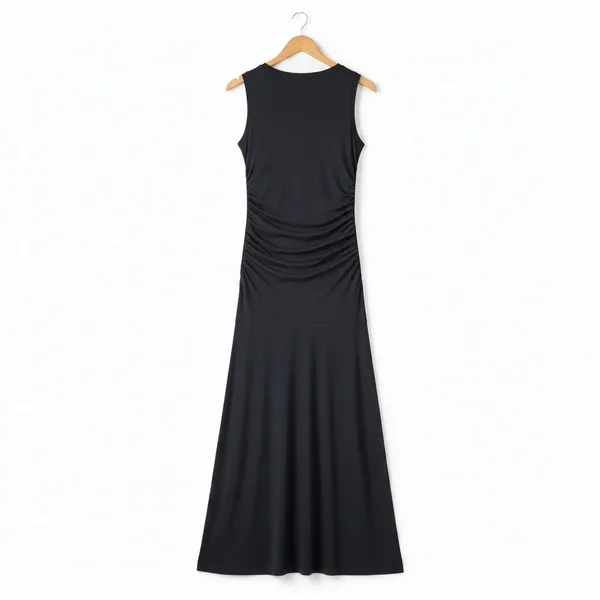 Steve Madden Womens Jace Maxi Dress Large Faded Black Ruched Sleeveless Pullover - Image 9