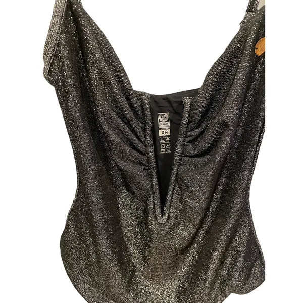 NWOT Dixxon Supreme Metallic One Piece Swimsuit XS Silver Sparkle High Cut - Image 4