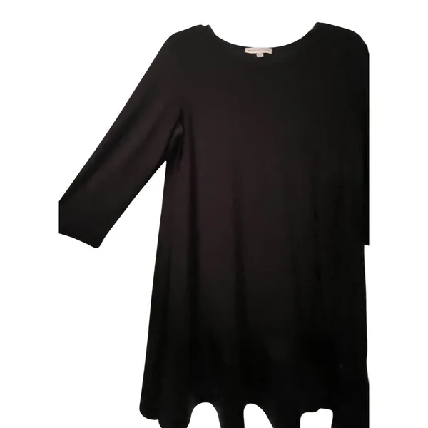 Annalee + Hope Black Faux Leather Trim Shift‎ Dress 3/4 Sleeve Large Made in USA - Image 5