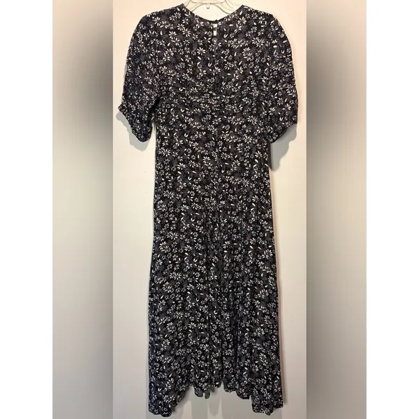Free People Jessie Black Cream Ditzy Floral Smock Puff Sleeve Dress 90’s SZ 12 - Image 3