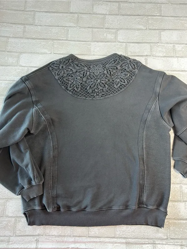 Aerie Crocheted back Oversized Woman’s Crewneck Sweatshirt - Charcoal Gray - Image 2