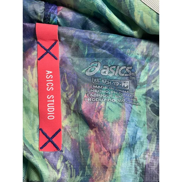 Asics Studio Womens Multicolor Abstract Hoodie Anorak Windbreaker Coat Jacket XS - Image 6