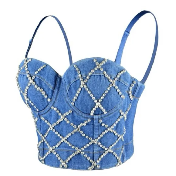 Papaya Blue Rhinestone Embellished Crop Top - Image 3