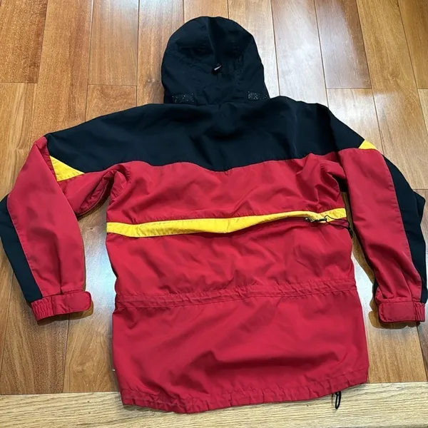 L.L. Bean Rain Jacket Womens Red Black Colorblock‎ Hooded Mesh Lined Large - Image 8