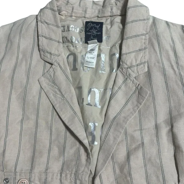 Vintage Women's Diesel‎ Flight Bright Cream Stripe Short Blazer Jacket Sz Small - Image 2