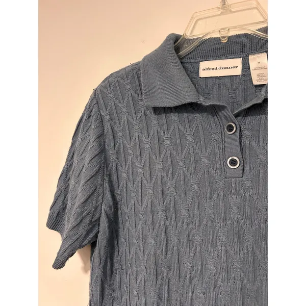 Vintage Alfred Dunner Womens Blue Diamond Knit Short‎ Sleeve Polo Sweater Top M - Image 2