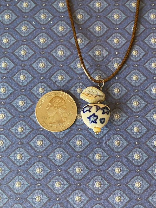 Handmade celestial porcelain heart bead & Czech leaf unique boho fairy whimsical necklace🌙🌀🌟 - Image 7