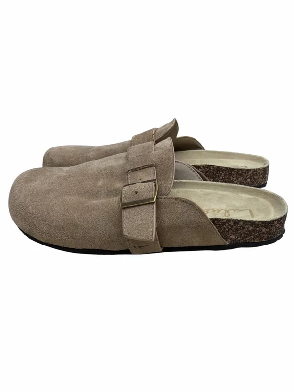 Lulus Pereta Taupe Suede Slip-On Clogs with Buckle - Image 3