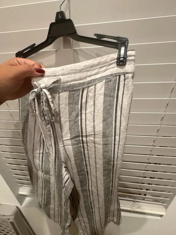 Per Se Striped Pants Size PM Linen Blend Drawstring Crop - Image 4