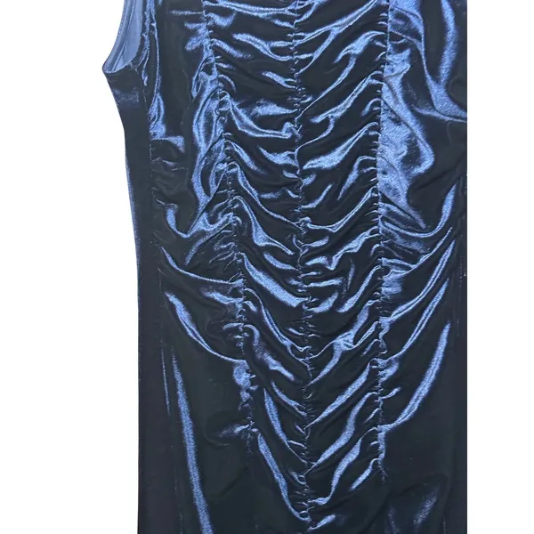 Free‎ Press Velour Velvet Mini Dress M Navy Blue Ruched Party Shimmer Glam NWT - Image 4