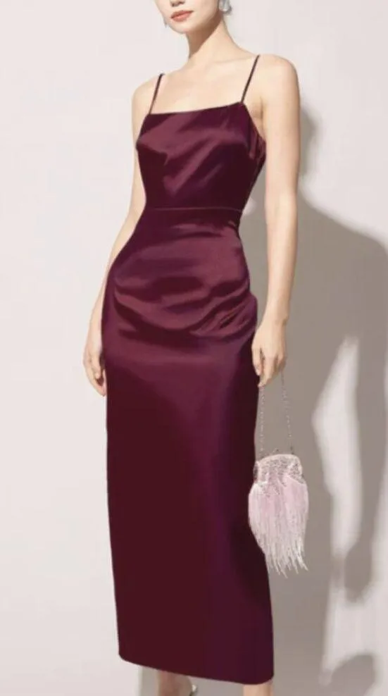 RIHOAS The Red Back Slit Satin Sling Maxi Dress 2 - Image 3