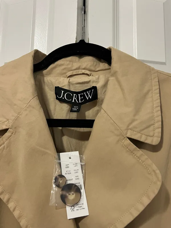 NOWT J. Crew Relaxed Heritage Chino Tan Trench Coat 100% Cotton (Size XXS) - Image 7