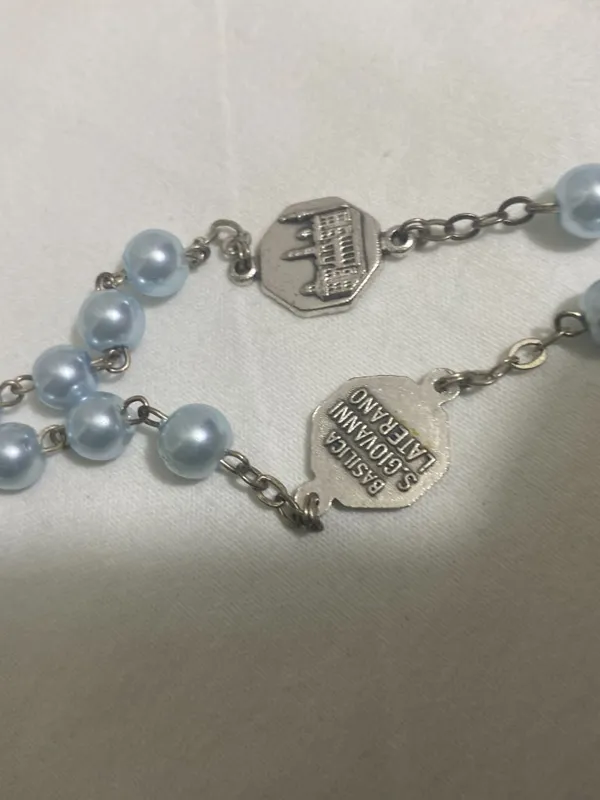 Vintage Basilica San Pietro Blue Faux Pearl Rosary Italy Catholic Prayer Beads - Image 10