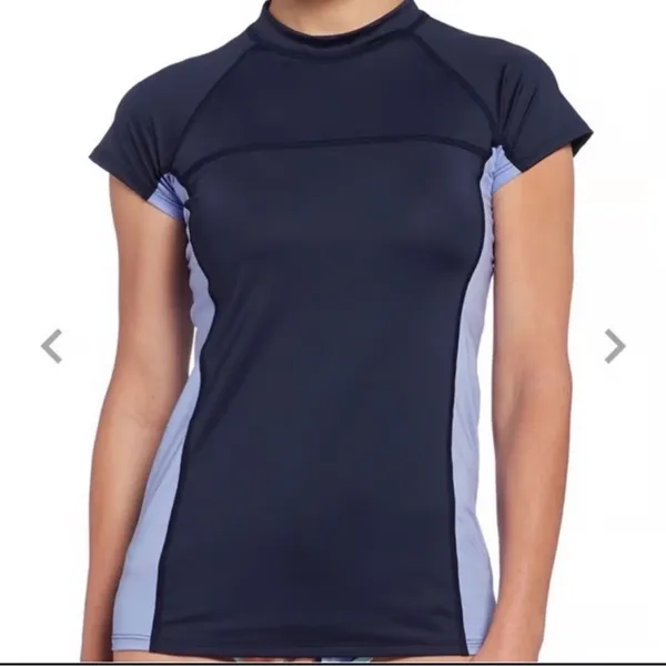 Patagonia‎ Micro Swell Rashguard Short Sleeve Navy Lilac UPF Sun Protection Lg - Image 12