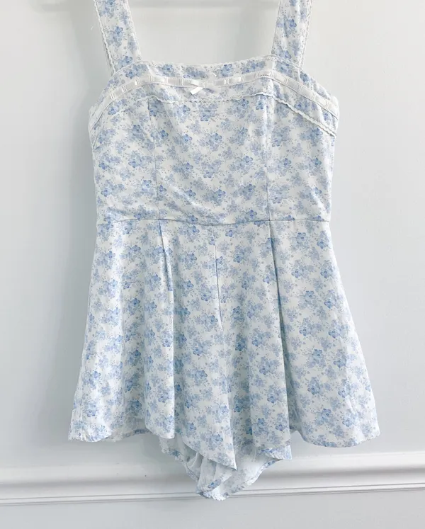 Altar’d State Mandi Blue Floral Linen Romper - Image 6
