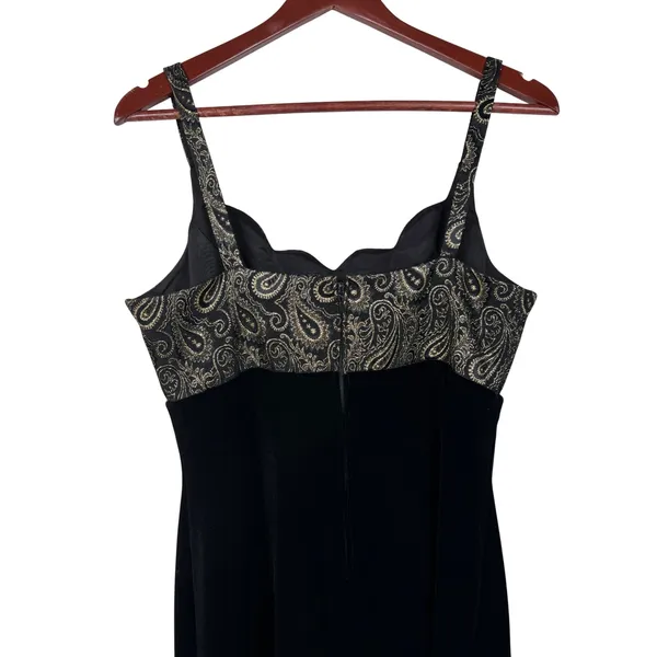 Vintage Betsy & Adam Dress 12 Black‎ Gold Velvet Formal Whimsygoth Paisley 90s - Image 9