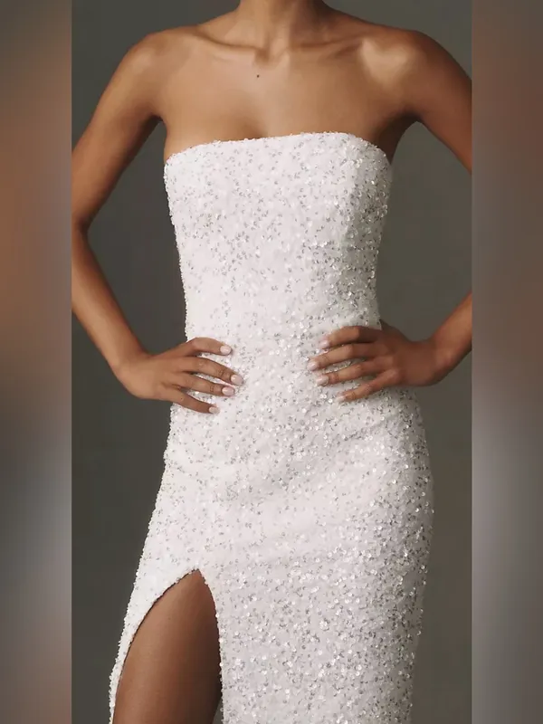 NEW HELSI Lola Sequin Strapless Column White Gown Sz S - Image 3
