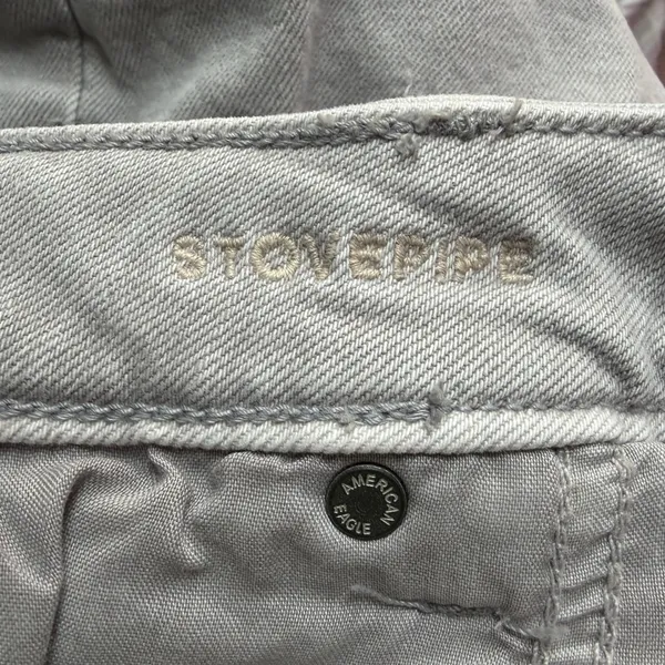 American Eagle Stretch Stovepipe Jeans High-Waisted‎ Grey Colored Denim Size 10 - Image 9