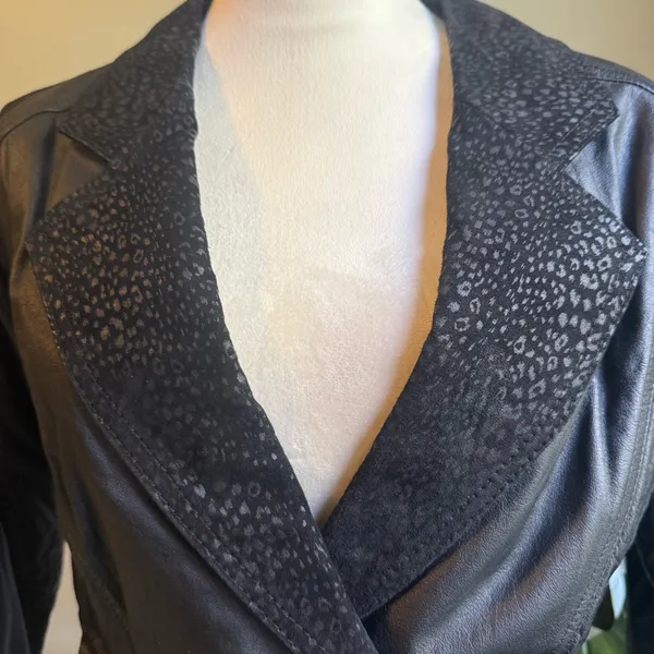 Vintage Lucky Leather moto large retro boho jacket y2k‎ whimsi goth animal print - Image 3