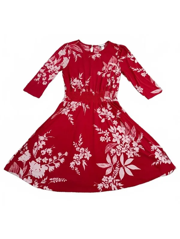 London Times Dress Size 10 Red Floral Cottage Coquette Girl Retro Tropical Flare - Image 3