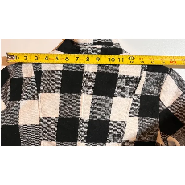 ME JANE Womens Plaid Pea Coat Jacket S Black‎ White Checkered Double Breasted - Image 7