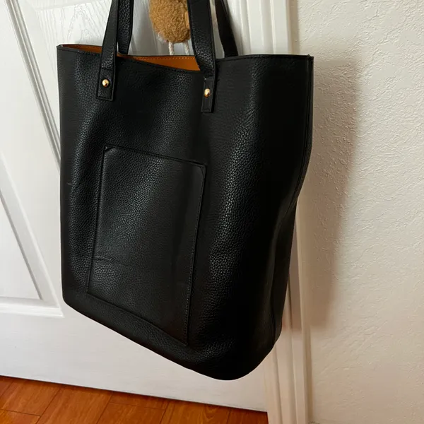Madewell NWOT Faux Pebble Leather Black Shoulder Tote Bag Pocket At Front - Image 5